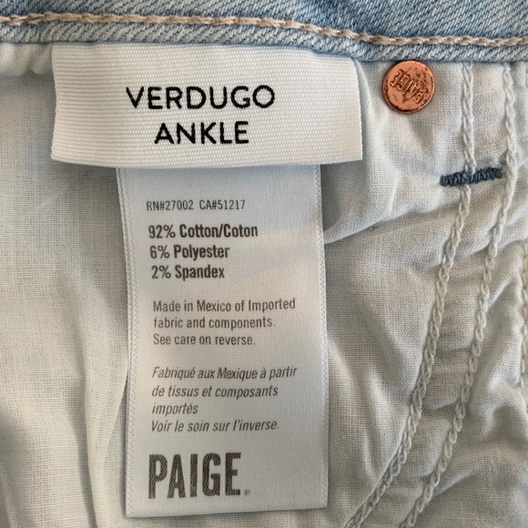 Paige Verdugo Ankle Slim Skinny Jeans Light Wash SZ 27 - Picture 10 of 10